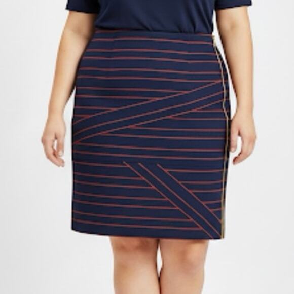 Carlisle Navy & Red Stripe Zip Front Straight skirt Yellow Zipper Size 16 - Picture 1 of 11